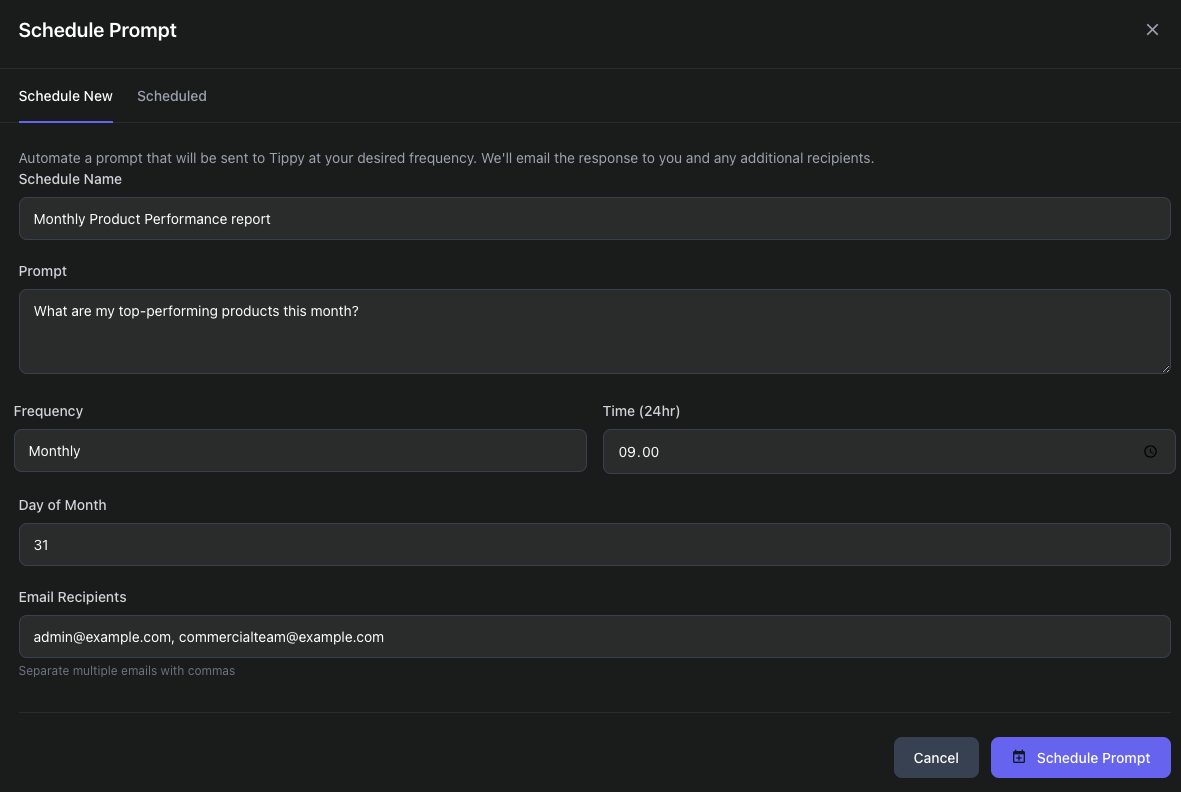 On-demand B2B sales insights with Tippy AI 2 scheduled prompts tippy ai