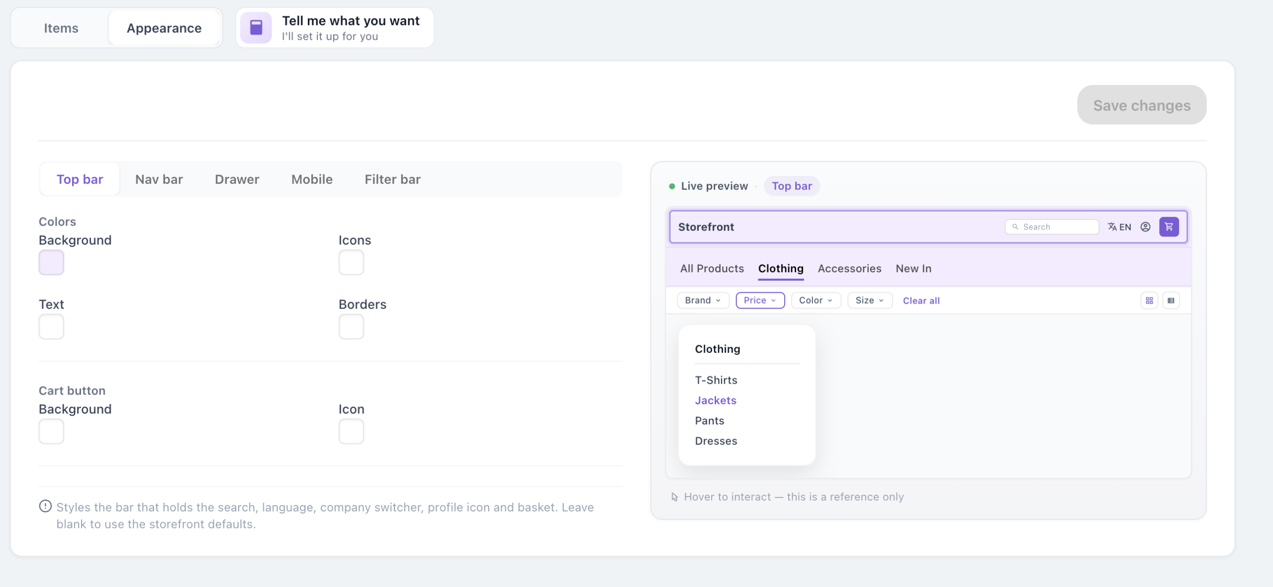 New in Storefront: We flipped the menu 8 Appearance settings for the horizontal navigation with live preview