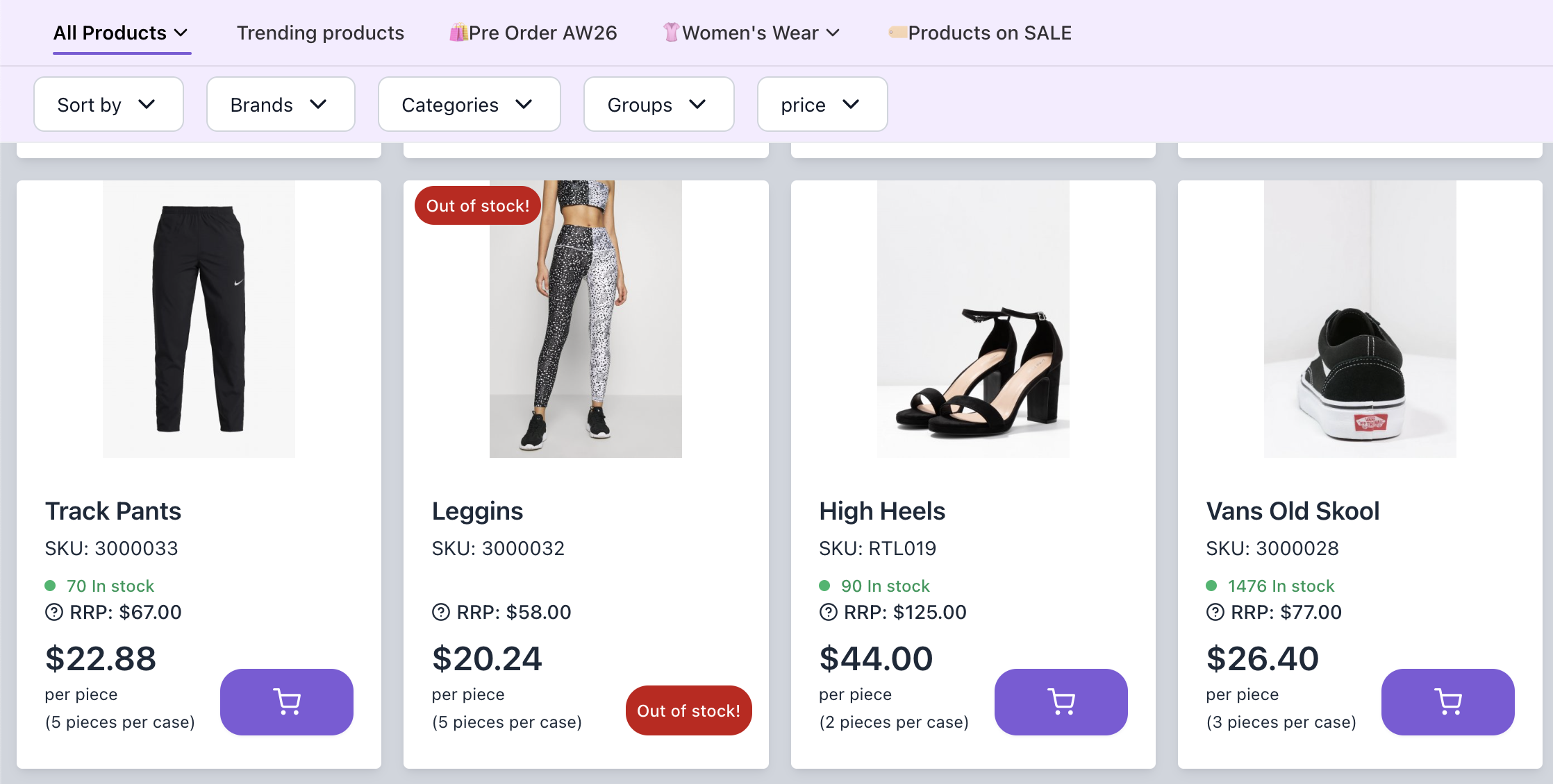 New in Storefront: We flipped the menu 5 Storefront with a horizontal navigation across the top, showing Trending products, Pre Order AW26, Women's Wear and Products on SALE